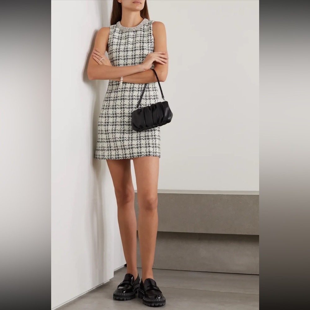 Alice + Olivia Clyde Crystal-Embellished Check Tweed Mini Dress Women's Size 2
